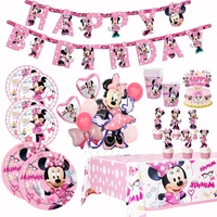 disney minnie mouse theme disposable tableware set birthday decoration paper plate cup napkin party supplies baby shower