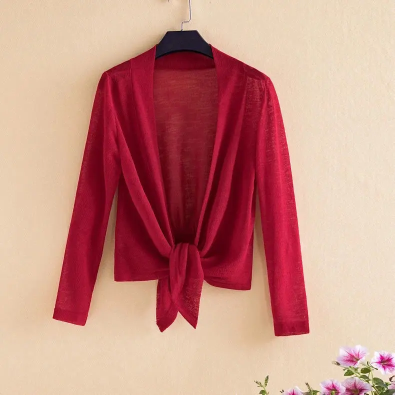 

Женская Летняя короткая сетчатая шаль 2022, женская пляжная одежда с защитой от УФ-лучей, женская блузка, элегантные топы с завязкой на талии, ...