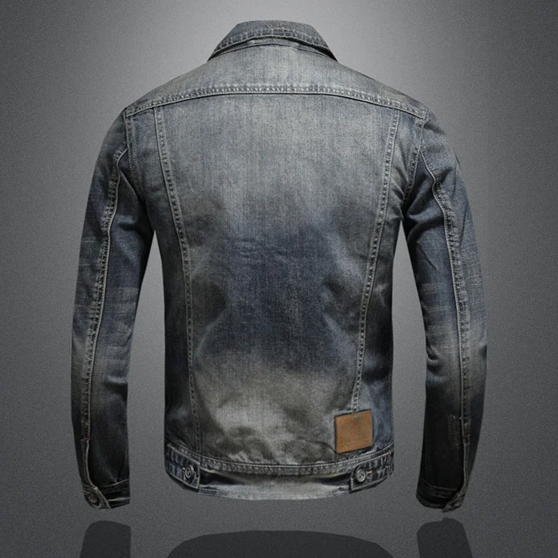 Осенняя мотоциклетная джинсовая куртка в Корейском стиле мужская приталенная