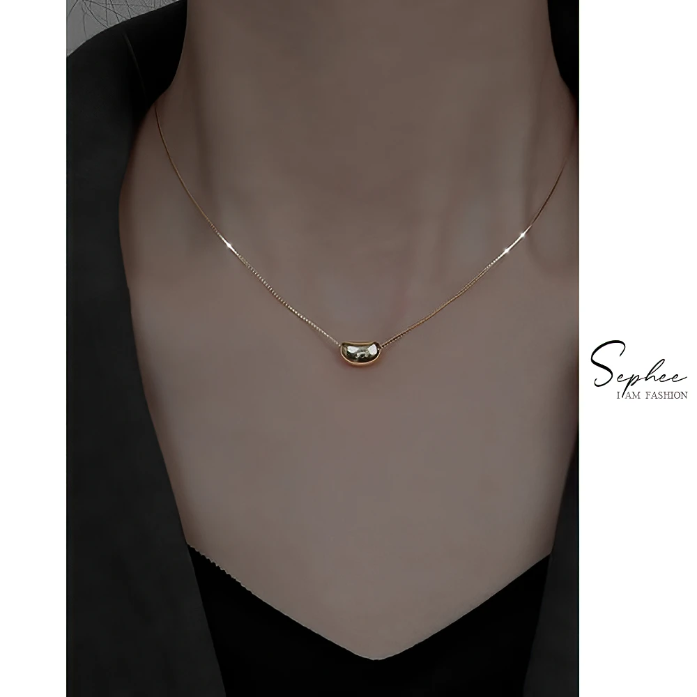 

Teen Girls Ins Style Necklaces for Women Sliver Stainless Steel Gold Necklace Beans Shape Pendant Necklace Girls Jewlery