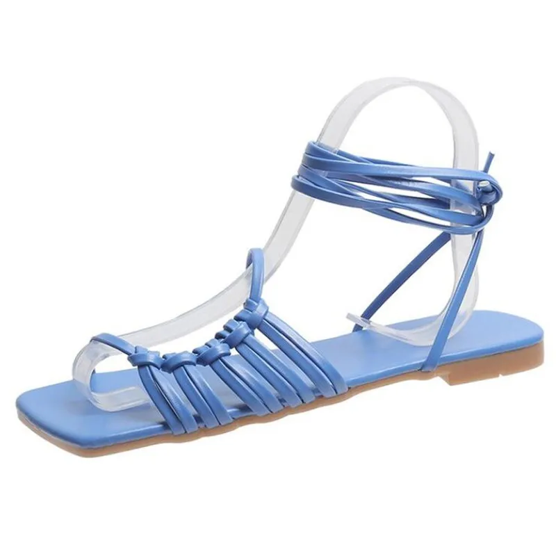 

Женские сандалии на плоской мягкой подошве, босоножки в римском стиле с ремешками и квадратным носком, лето 2022