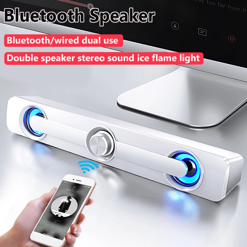 

USB Wired Powerful Computer Speaker Bar Stereo Subwoofer Bass Speaker Surround Sound Box LED For PC Laptop Phone Tablet MP3
