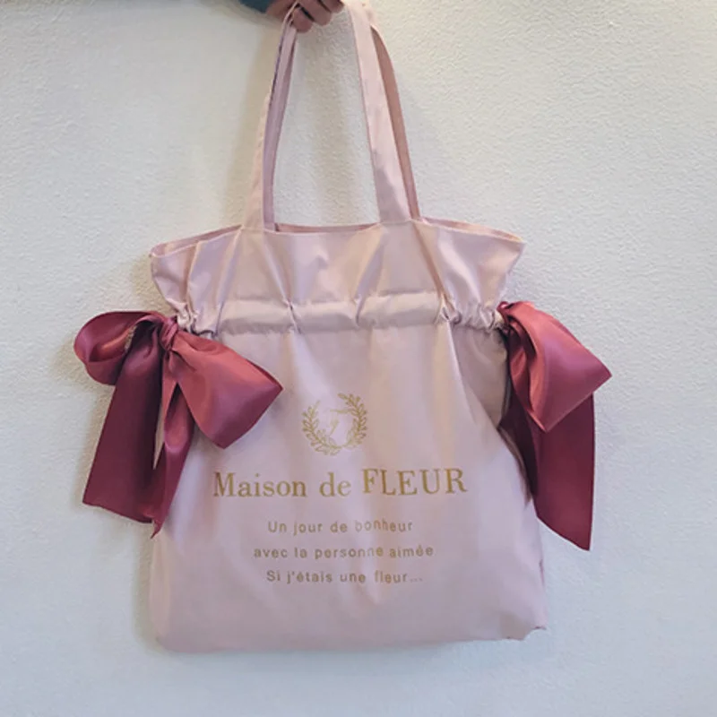 

Women's Cute Shoulder Bag Teen Girl Bow Handbags Student Bookbag Tote Reusable hoolbag Ladies Shopping Bag New Fashion