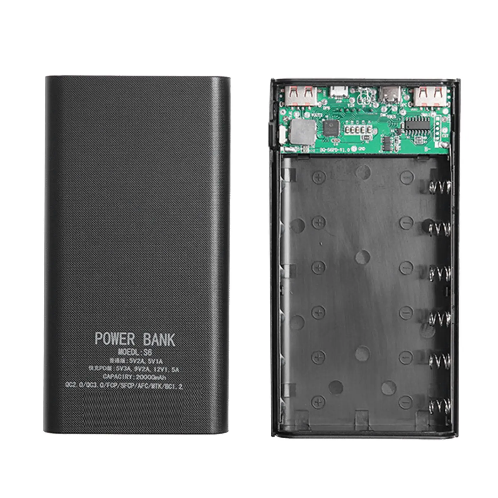 

18650Battery Power Bank Box 18W Fast Charging LCD Display 20000MAh Power Board for 6X18650 Battery DIY Powerbank Case(C)