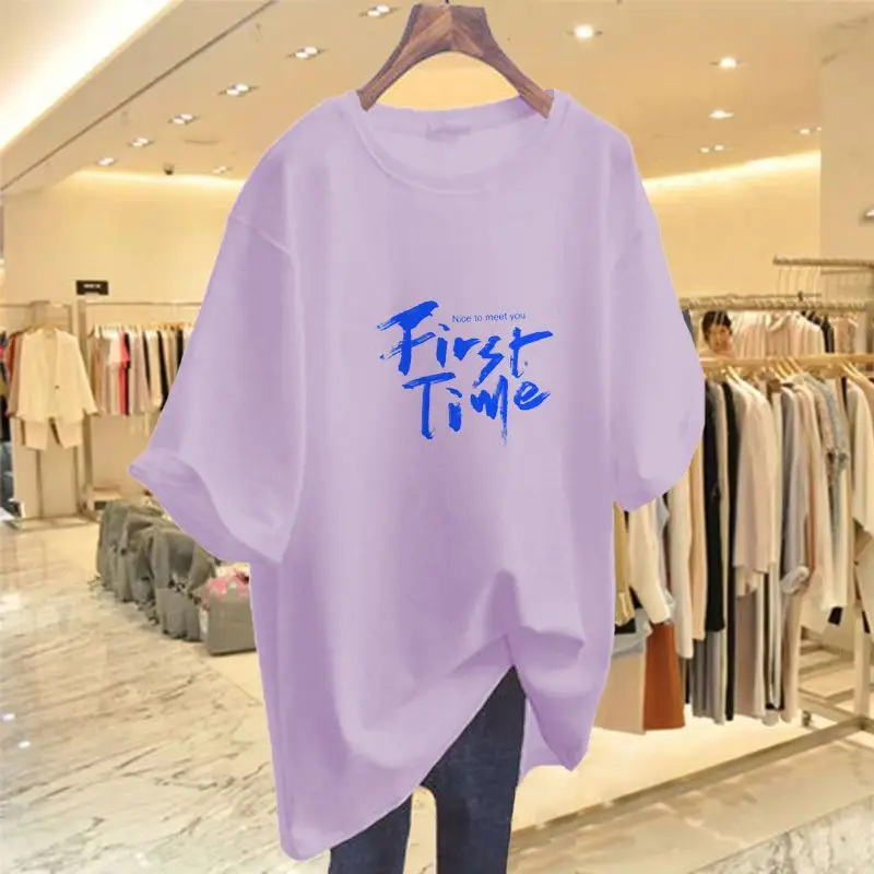 

Summer Letter Printed Chic Simple T-shirt Women Clothing Short Sleeve Basic Casual Loose 6xl Cotton Pullover XXJ-28