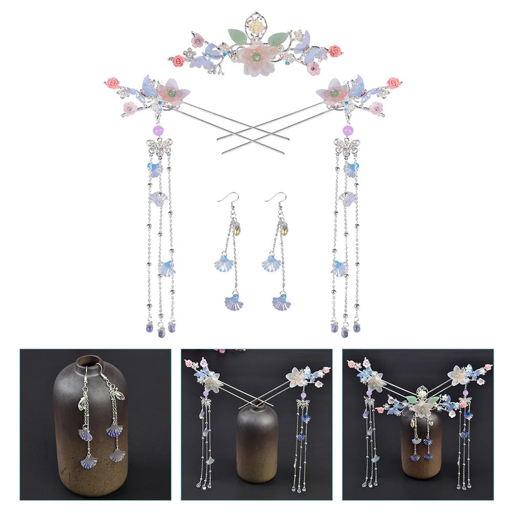 

The Photo Crystal Headpiece Women Hair Accessories Sticks Buns Hairpin Alloy Vintage Tassel Flower Miss