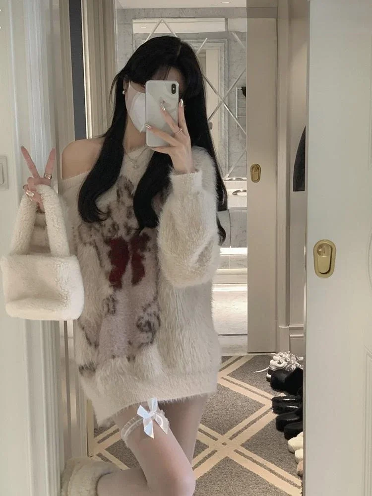 Винтажный свитер Y2k с мультяшными кошками