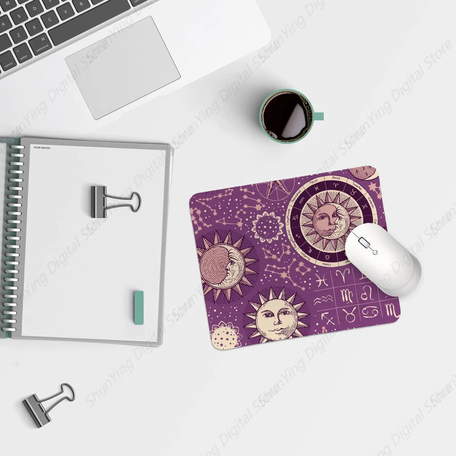 Коврик для мыши фиолетовый загадочный готический коврик с луной и солнцем