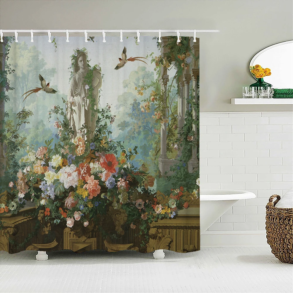 Винтажная занавеска для душа из ткани с настенной росписью европейской церкви