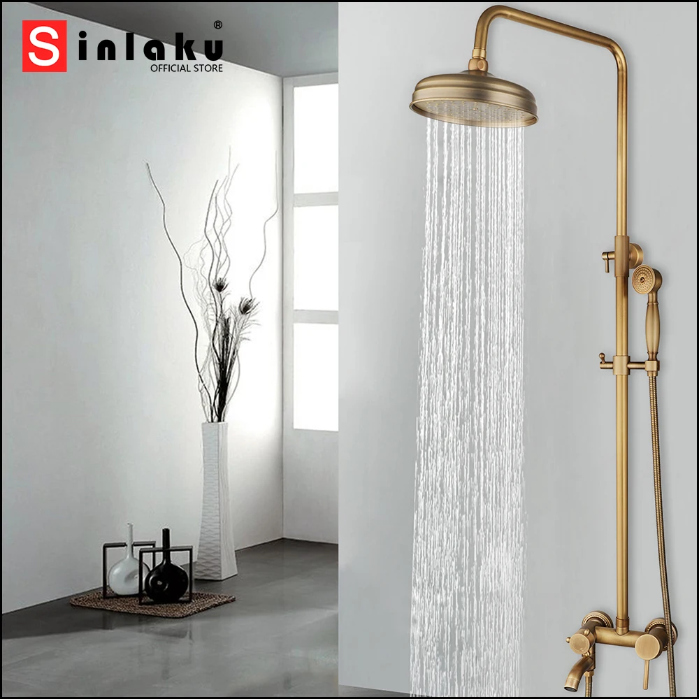 Набор смесителей для душа SINLAKU античный латунный настенный кран с круглой лейкой