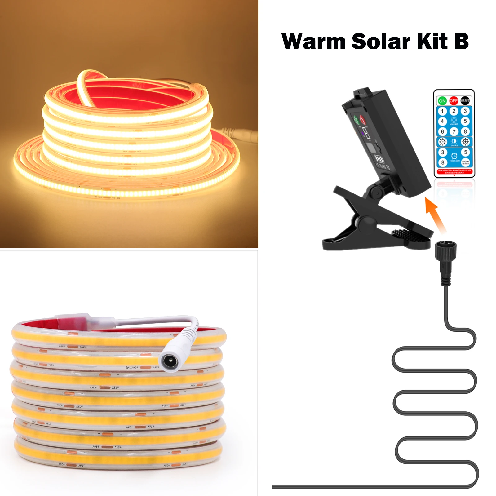 

Солнечная гибкая светодиодная лента COB теплый белый 320LED/м 12В