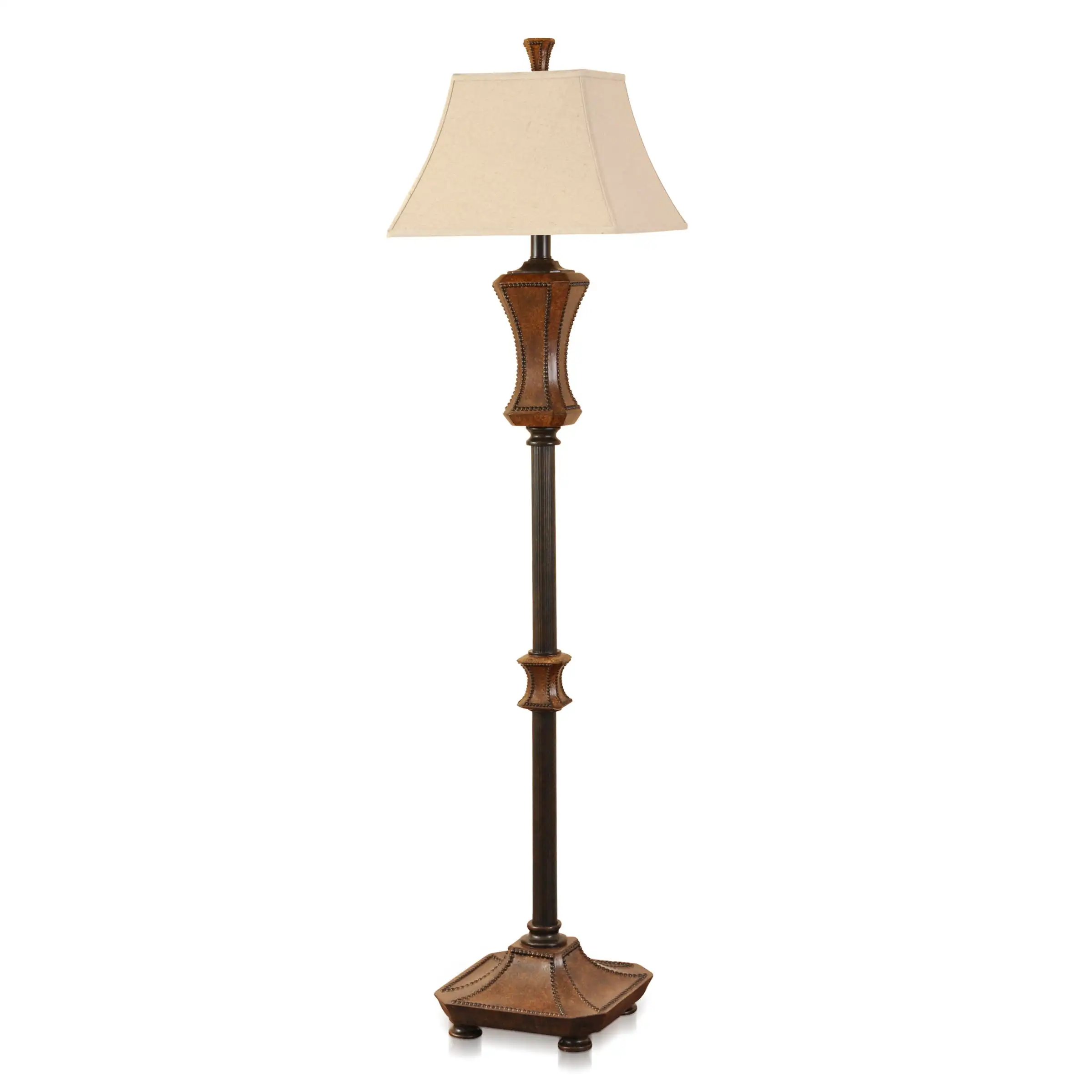 

Напольная Лампа, традиционная Напольная Лампа с квадратным оттенком колокольчика-коричневая с черными наконечниками, отделка-легкая овсянка с отделкой F