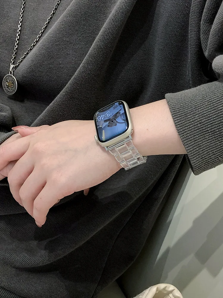 Transparent Resin Strap for Apple Watch 8 7 41mm 45mm Ultra 49mm Link Bracelet for IWatch Series 6 5 4 Se 40 44mm 3 2 1 38 42mm