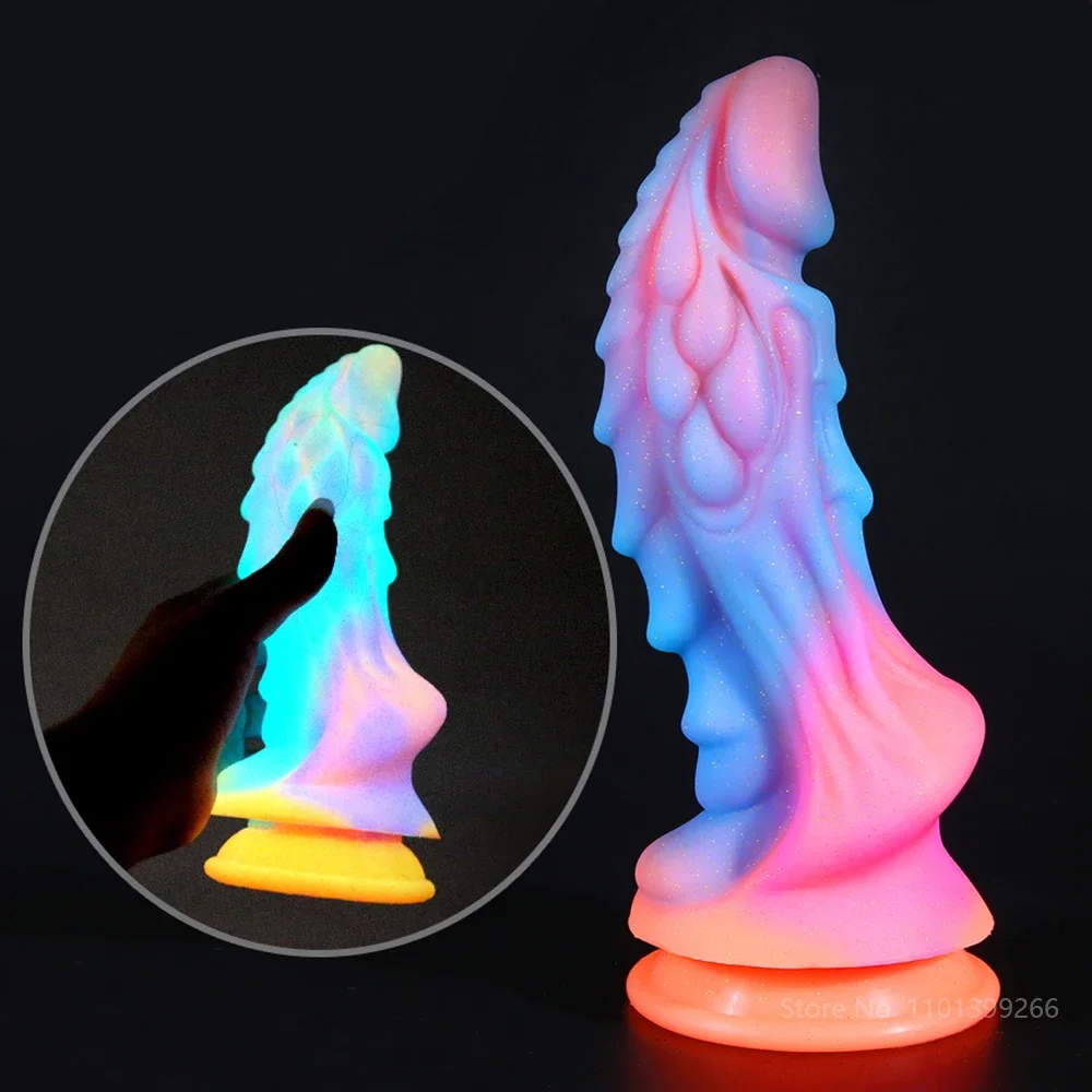 

New Luminous Dildo Anal Sex Toys for Women Men Colourful Glowing Dildo Penis Huge Dragon Monster Dildo Butt Plug Adult Toys Dick