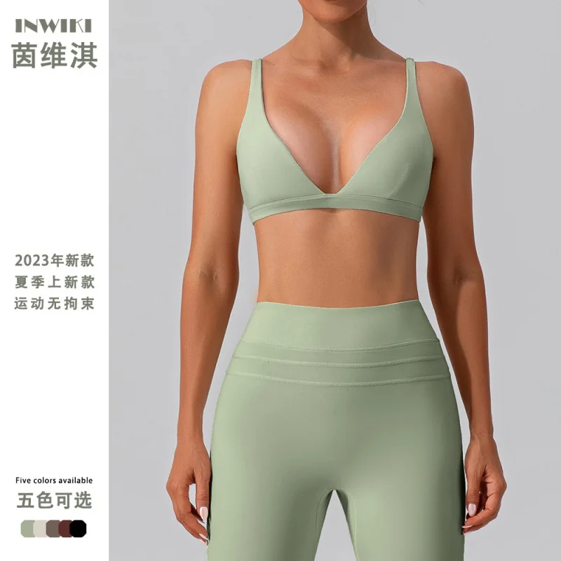 

Cross-Border European and American Quick-Drying Nude Feel Yoga Clothes Vest Suit Outer Wear Running Sports Bra Suit High Waist F