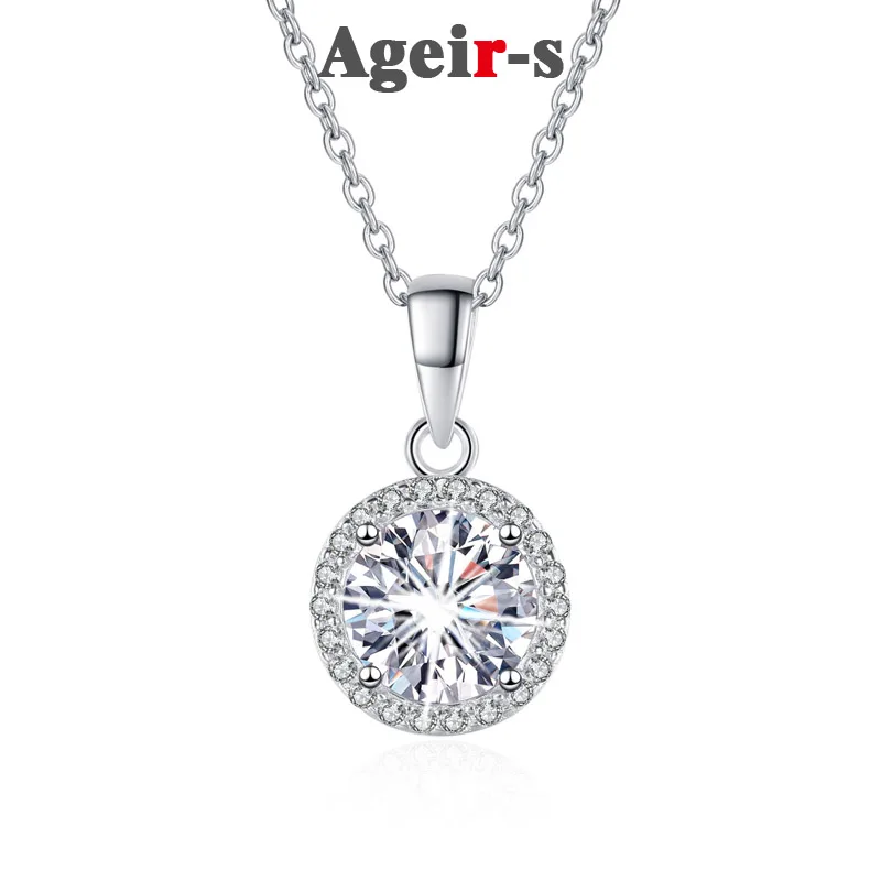 

AGEIR-S 18K Whit Gold 925 Sterling Silver Affordable 1 Carat Moissanite Women Necklace Wedding Jewelry Luxury Party Gift Z650