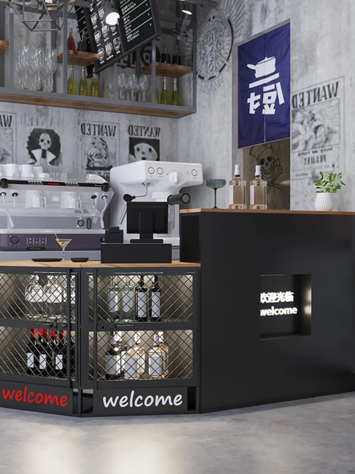 Промышленный ретро-прилавок для оформления заказа изогнутый угловой барный стол