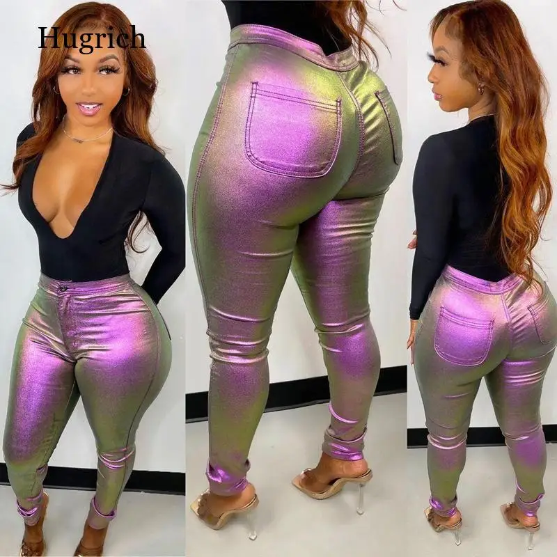 

Sexy Colorful Bodycon Pants Clothes Fashion Women Night Club Wear Outfits High Waist Pants Cyber Trousers