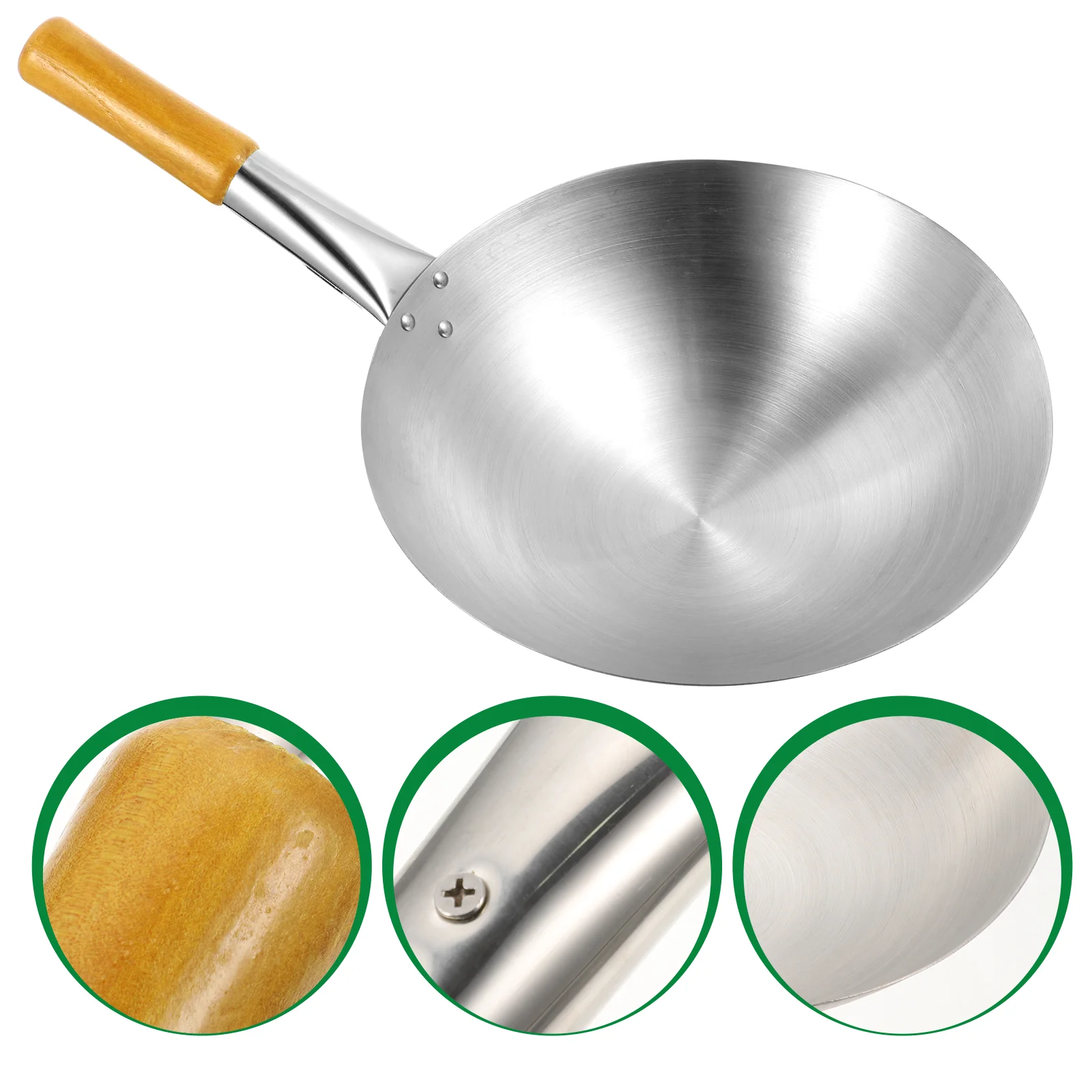 

Stainless Steel Wok Woks Gas Stove Stir-fry Pan Induction Cookware Accessories Chinese Handles