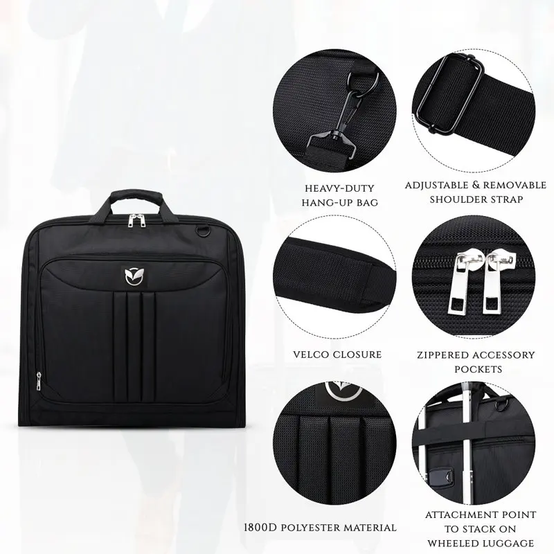 Suit Garment Bag for Travel for Men Women - Suit Case with Shoulder Strap and Rolling Luggage Attachment Point in Black, Perfect