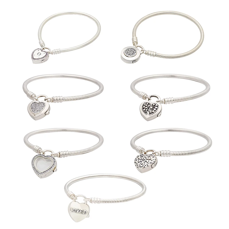 

100% 925 sterling silver loved Castle Paradise Tree of Life Moments Pavé Padlock Clasp Snake Chain original diy Bracelet