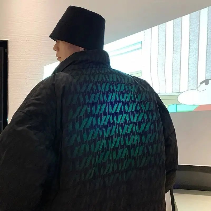 2022 Autumn Winter Retro Down Jacket Men's Fashion Reflective Tooling Cotton Jacket Europe and the United States Hiphop Coats