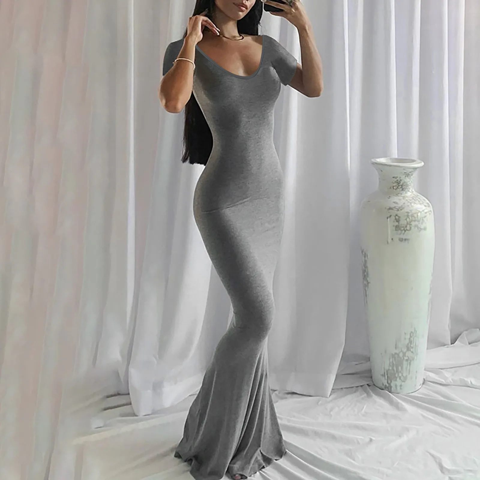 

Sexy Backless Evening Maxi Dress Women Party Club Ladies Bodycon Peach Hip Elegant Long Dresses For Woman