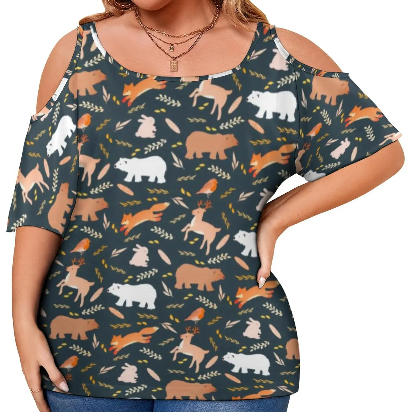 

Funny Fox Print T-Shirt Woodland Animals Leaf Funny T-Shirts Short-Sleeve Street Fashion Tshirt Sexy Printed Tees Plus Size