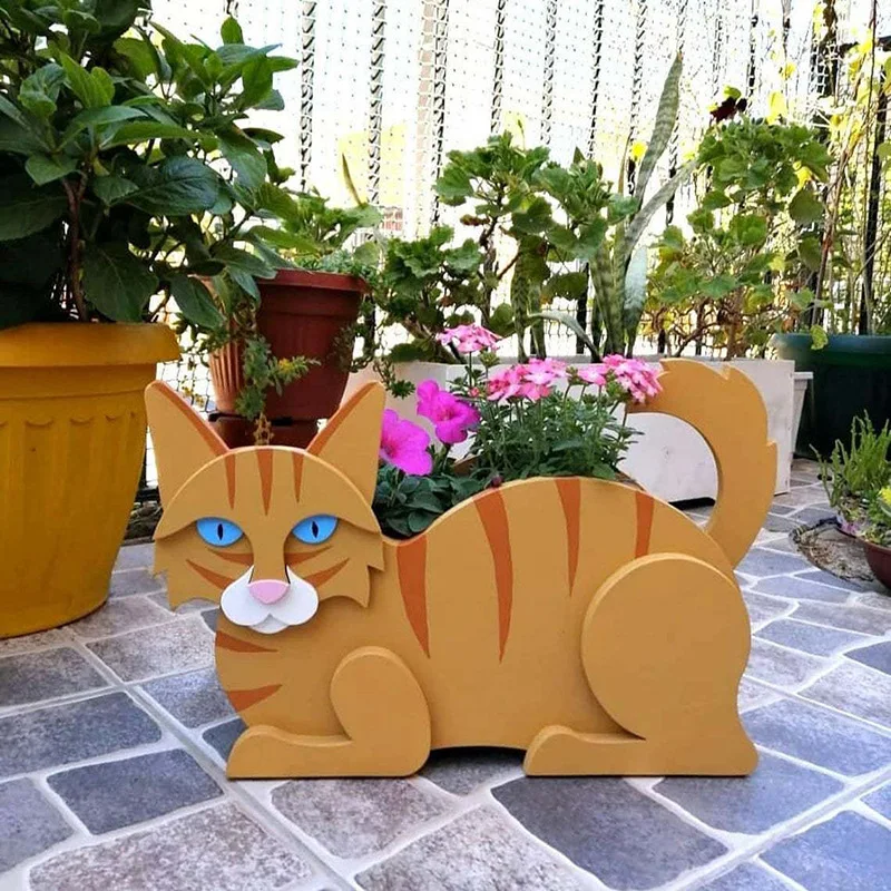 

Цветочный горшок с рисунком кошки, уличное украшение для сада, PVC 34*24 см/13,4*9,4 дюйма, настольное оформление для дома
