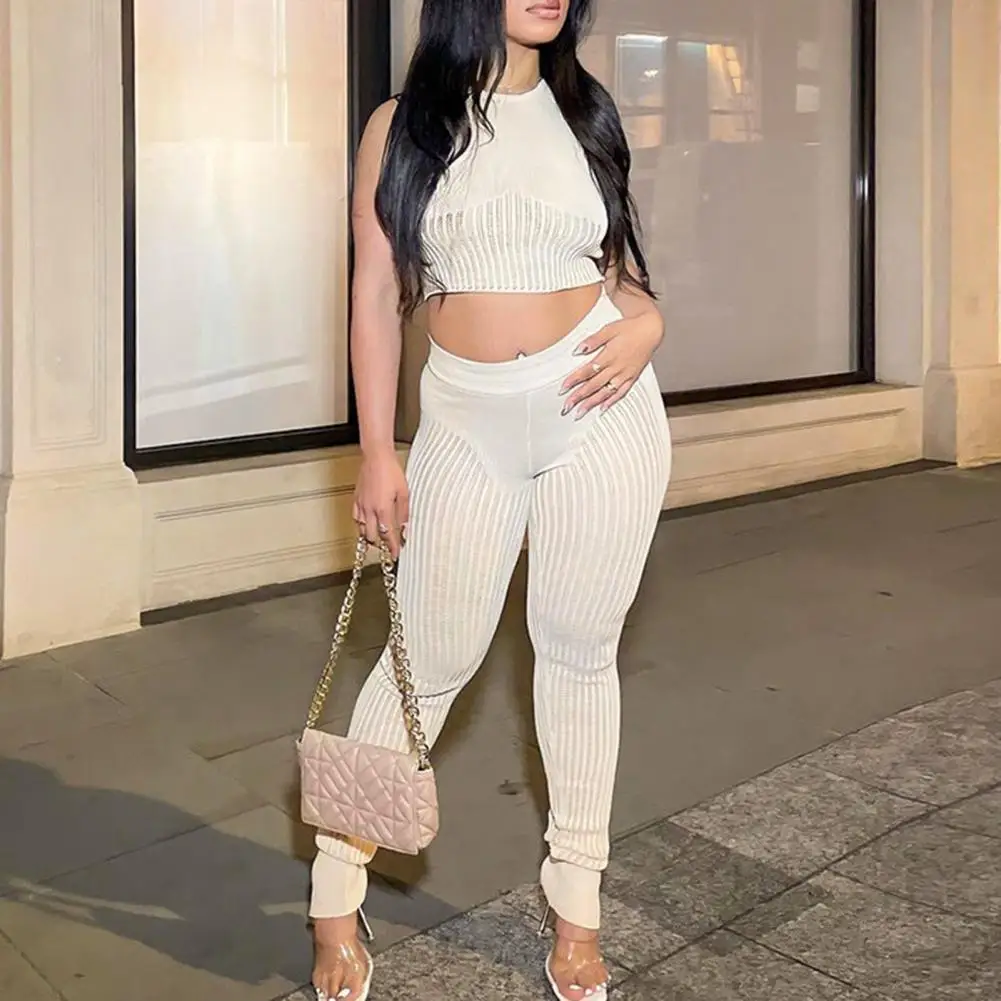 

Summer Tracksuit Women Mesh Hollow Out Sleeveless Short Top Sexy Slim High Waist Trousers Tracksuit Sets ensemble femme 2 pièces