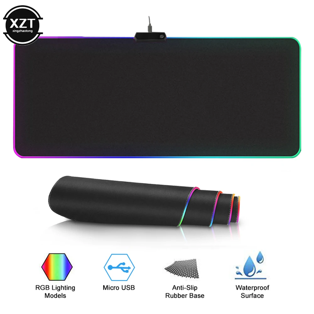

LED Light Mousepad Lock Edge RGB Keyboard Pad Thickened Color Surface Mousepad Waterproof Multi Size Game Computer Table Pad