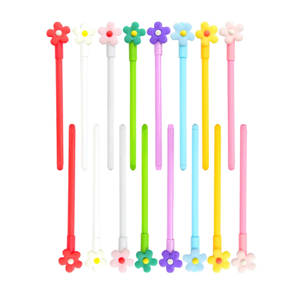 

16pcs Lovely Plastic Ink Pens Flower Shape Writing Pens Office Stationery