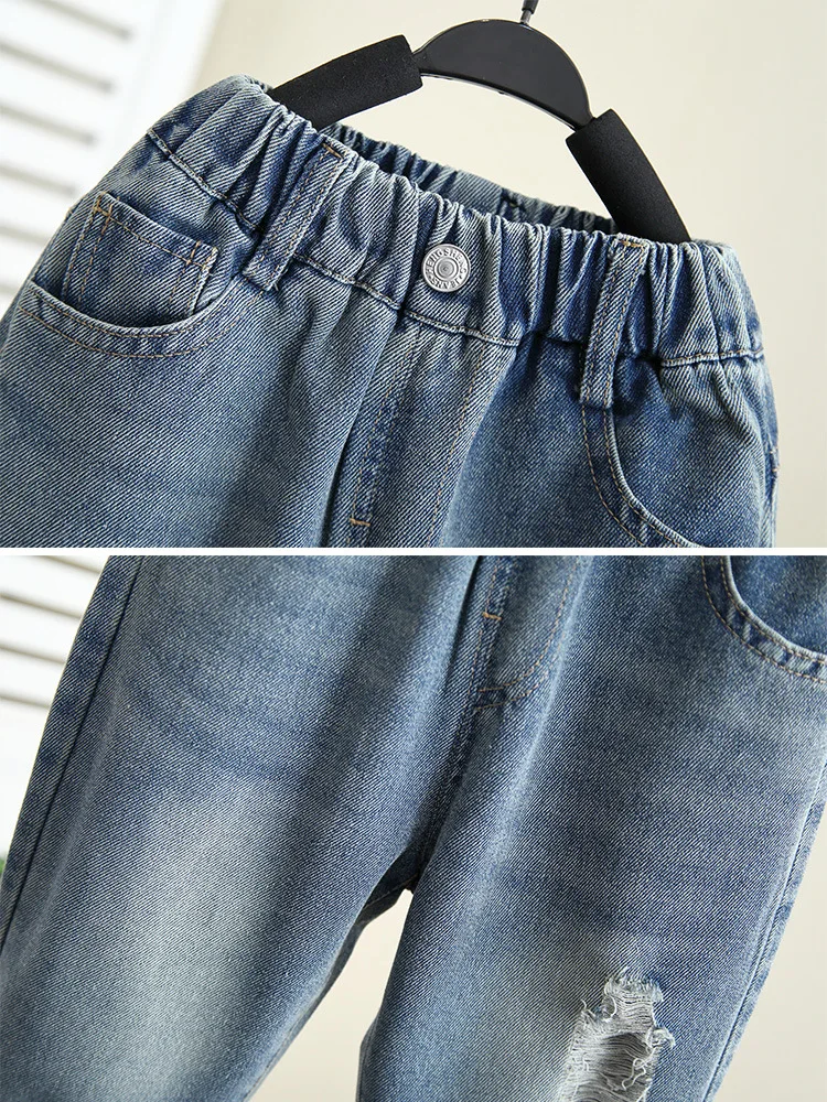 Большие мешковатые джинсы для мальчиков Детская уличная одежда рваные джинсовые