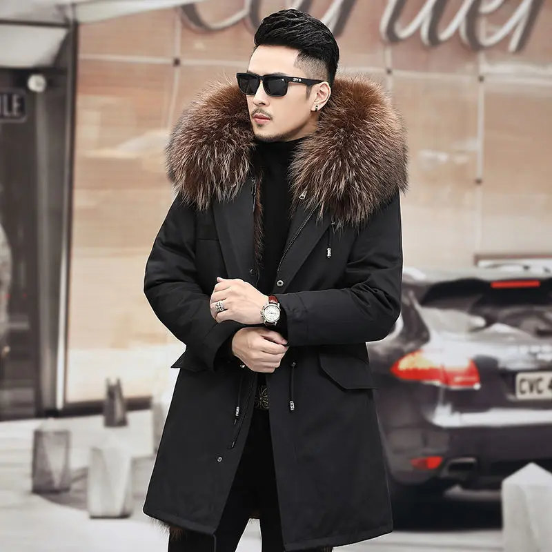 Pike Men's New Detachable Faux Fur Fox Raccoon Fur Winter Thickened Padded Jacket