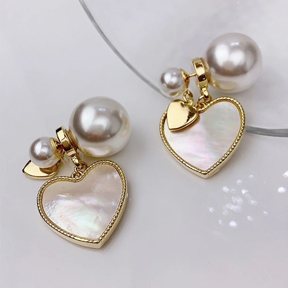 

Vingate Temperament Inlaid White Fritillaria Peach Heart Pearl Earrings For women gril Gifts Jewelry accessorie