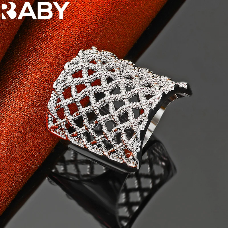 URBABY кольца из стерлингового серебра 925 тканое сетчатое кольцо для женщин и мужчин