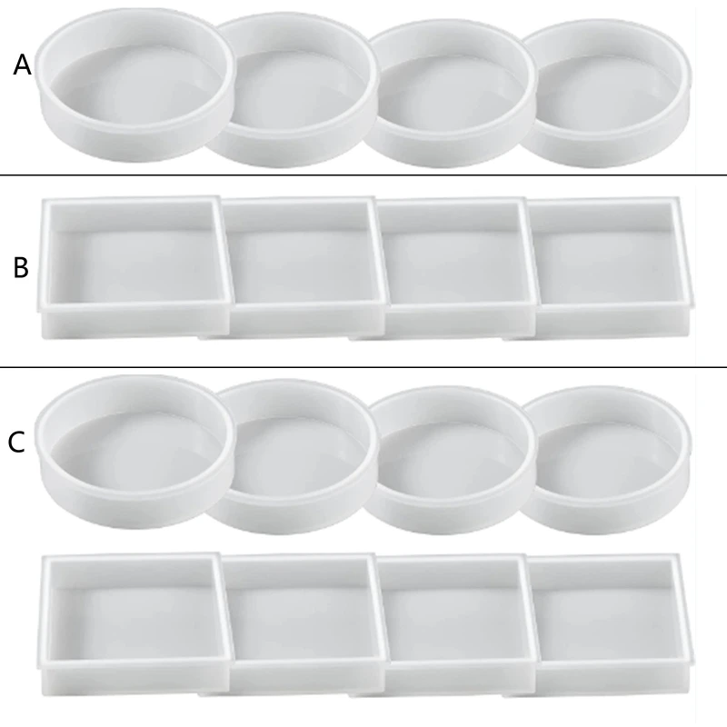 

4Pcs/8Pcs Diy Tea Tray Coffee Coaster Molds Epoxy Resin Placemat Mold Wine Tray