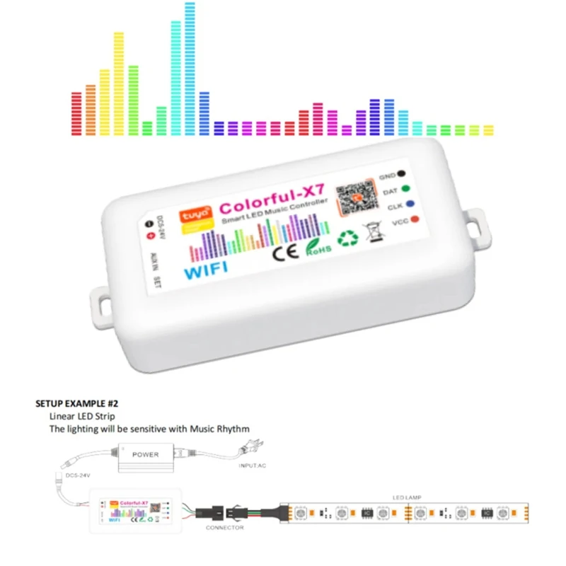 Фото 5-24В Умный контроллер LED SPI с поддержкой Tuya APP, Colorful-X7, Wi-Fi контроллер музыки Tuya для пиксельных лент WS2812B, WS2811, SK6812 - ABHG №2