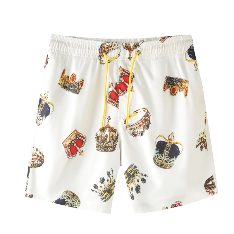 European and American men's wear summer 2022 new Crown print slim beach pants Fashion casual shorts Five minutes of pants