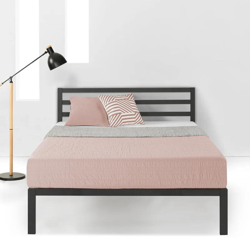 

,Mellow Modernista Classic 14 Inch Metal Platform Bed with Headboard and Wooden Slats, Black, Twin