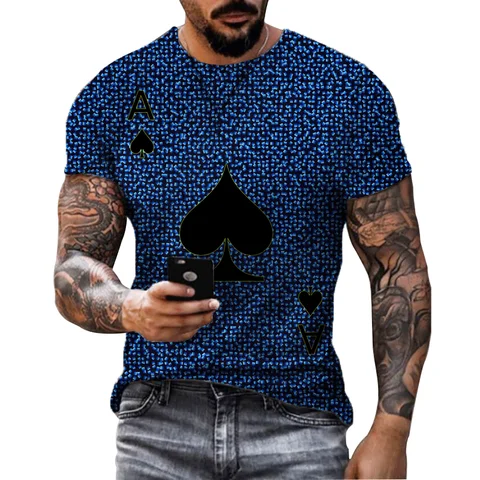 Футболка мужская оверсайз с 3D принтом игральных карт, хлопок, топ, модная уличная одежда для покера, Повседневная Свободная рубашка, лето