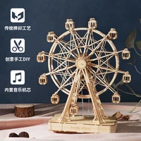 music ferris wheel log diy hand assembled creative birthday gift decoration wooden music box diy craft kits for adults toys