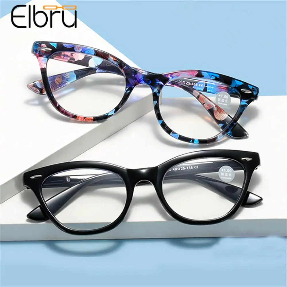 

Elbru Women Cat Eye Reading Glasses Floral Anti Blue Light Computer Goggle Men Unisex Cateye Reading Eyeglasses Diopters +1+2+4