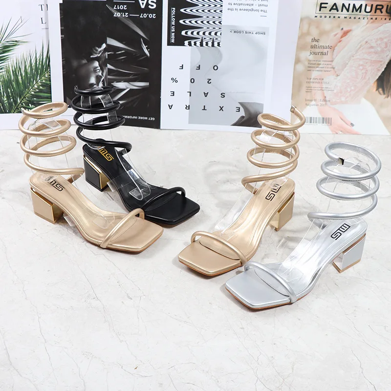 

2022 Summer season new fashion all-match high-heeled shoes sexy party spiral belt fashion low-heeled sandals women