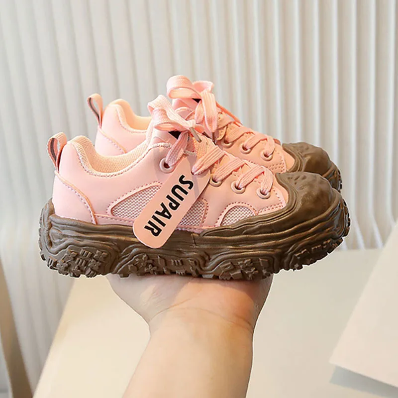 

Spring Autumn Sport Shoes For Children PU Leather Breathable Boys Girls Running Tennis Footwear Soft-soled Teenagers Skate Shoes