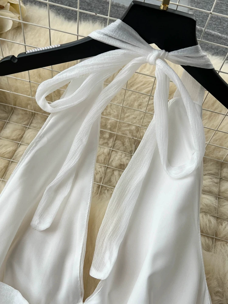 Женское шифоновое платье с открытой спиной элегантное белое винтажное