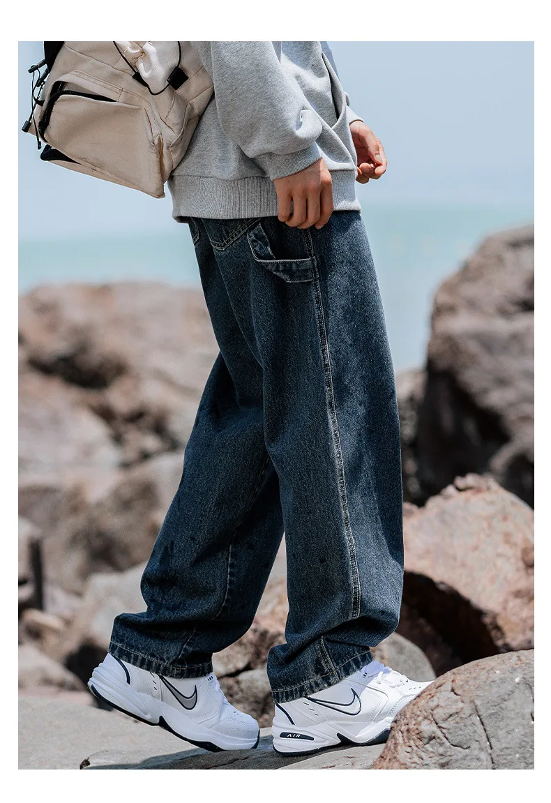 Autumn Winter Casual Soft Solid Men's Cool Boys Waist Loose Suit All Match AllSeason Button Jeans AllSeason Pocket Cool Boy