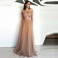 beach cap sleeve v neck evening dresses for women 2022 prom gown lace appliques backless sweep train sexy tulle robe de soir%c3%a9e