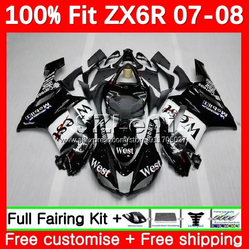 

Черный Запад инъекции для KAWASAKI NINJA ZX 6R 636 6 R 600CC корпус ZX636 ZX6R 07 08 ZX600 ZX-6R 2007 2008 обтекатель 5LQ.20