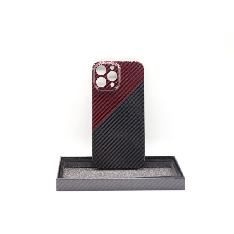 

iPhone 13 Pro Max Carbon Fiber Phone Case Colorblock Glossy Black Red Glossy Lens Protection 13promax Phone Case